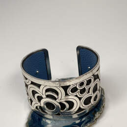 Designer Brighton Silver-Tone Floral Engraved Classic Wide Cuff Bracelet