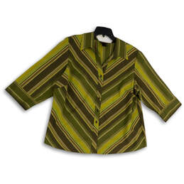 Womens Green Brown Chevron 3/4 Sleeve Point Collar Button-Up Shirt Sz 18/20