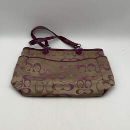 Coach Womens Purple Tan Signature Print Logo Charm Outer Pocket Tote Bag Purse alternative image