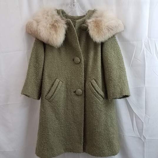 Buy the Vintage Mar Fred Bernardi Fox Fur Sage Green Button-Up Wool ...