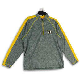 Mens Gray Yellow NFL Green Bay Packers 1/4 Zip Pullover Sweatshirt Size XL