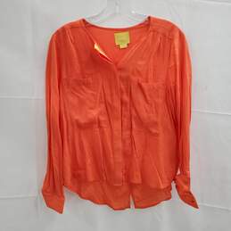 Anthropologie Maeve Coral Button Up Blouse Top NWT Women's Petite Size 2P