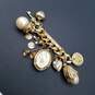 Kirks Folly Gold - Tone Multi - Charm Faux Pearls Crystal Brooch 47.2g image number 2