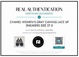 AUTHENTICATED WMNS CHANEL GREY CANVAS LACE UP SNEAKERS EU SZ 37.5 alternative image