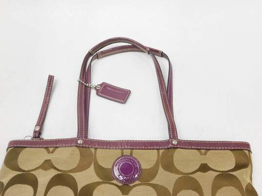 Coach Purple & Tan Signature Stripe Tote Bag image number 5