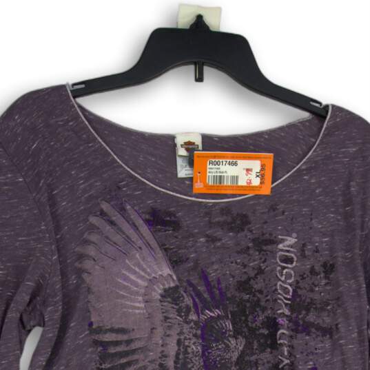 NWT Harley Davidson Womens Purple Long Sleeve Boat Neck Graphic T-Shirt Size XL image number 3