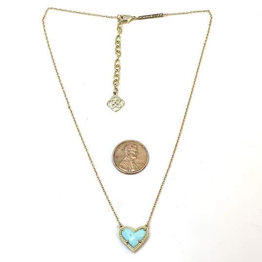 Designer Kendra Scott Gold-Tone Link Chain Turquoise Heart Pendant Necklace image number 3