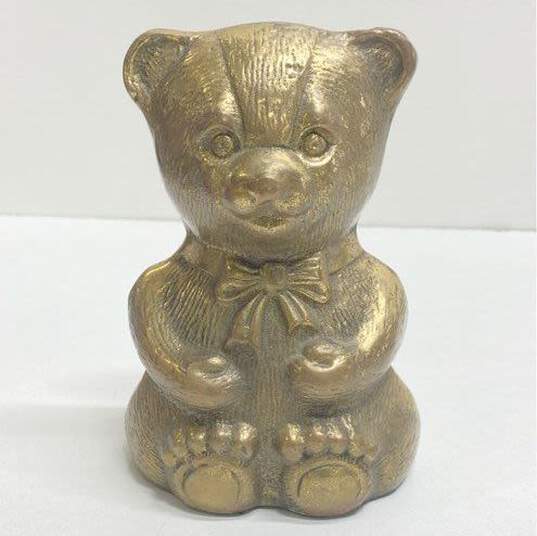 Brass Pedestal Vase/Teddy Bear Book End / Elephant Figurine Lot of 3 image number 3