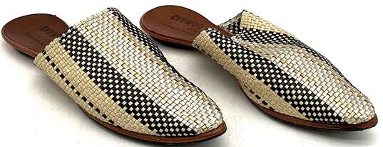 CYDWOQ Orient White/Gold/Silver/Black Woven Leather Slides Women Size 37/US 6.5 image number 2