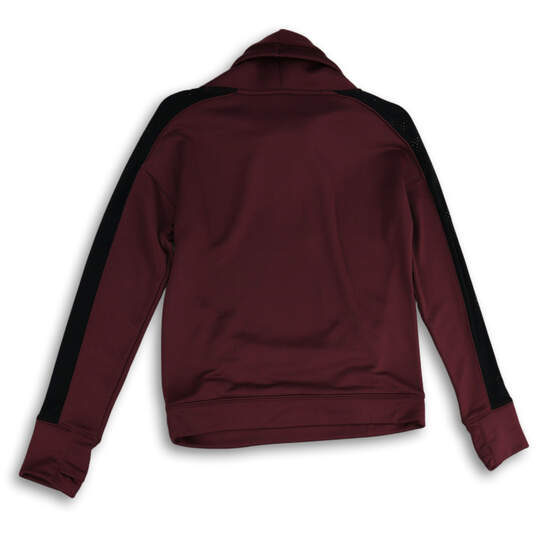 Womens Burgundy Long Sleeve Slash Pocket Pullover Sweatshirt Size XS image number 2