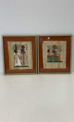 Lot of 2 Egyptian Art on Papyrus Print Matted & Framed