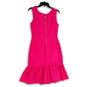Womens Pink Sleeveless Round Neck Ruffle Hem Back Zip Sheath Dress Size 4 image number 2