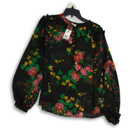 NWT Cabi Womens Black Floral Ruffle Balloon Sleeve Thespian Blouse Top Size M image number 1