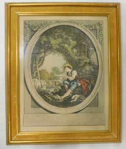 ATQ Francois Boucher Rococo Style Framed Lithograph Art Print Departure Of The Courrier