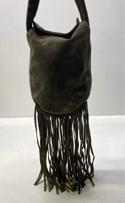 Creatures Of Comfort Suede Leather Fringe Bucket Bag Green