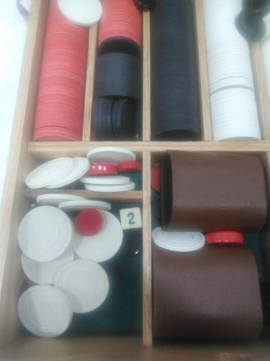 Wooded Flip Board Games Set w/ Poker Chips, Cards & More! image number 2