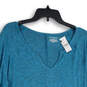 NWT Womens Blue Split Neck 3/4 Sleeve Ruched Pullover Blouse Top Size 18-20 image number 1