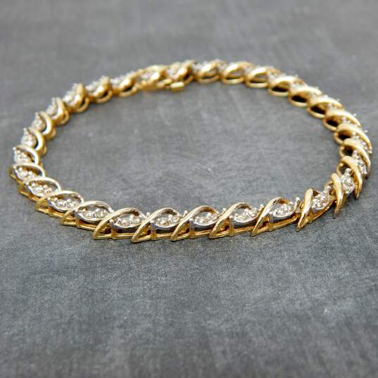 14K Yellow Gold 0.90 CTTW Round Diamond Tennis Bracelet 10.5g image number 1