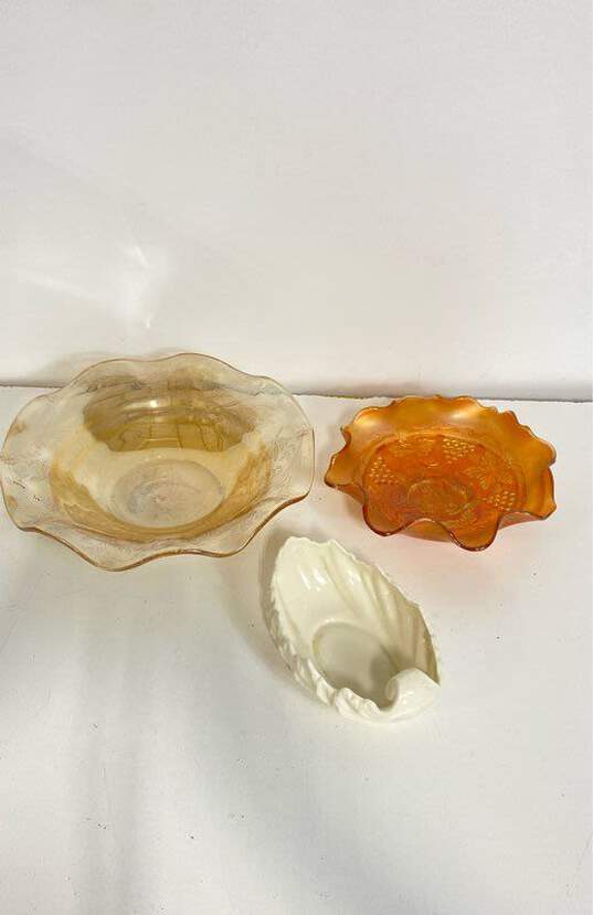 Lot of 3 Fenton Carnival Glass & Lenox Decorative Glass Bowls Orange Ivory image number 2