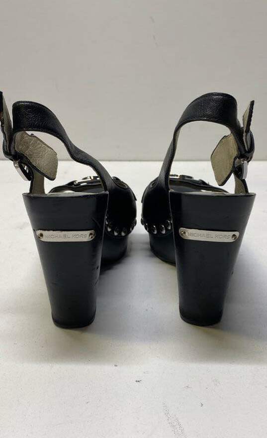 Michael Kors Black Leather Studded Slingback Wedge Heels Size 8.5 M image number 4