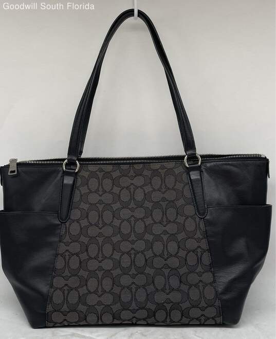 Coach Womens Black Signature Canvas Leather Double Handle Zip Top Tote Handbag image number 5