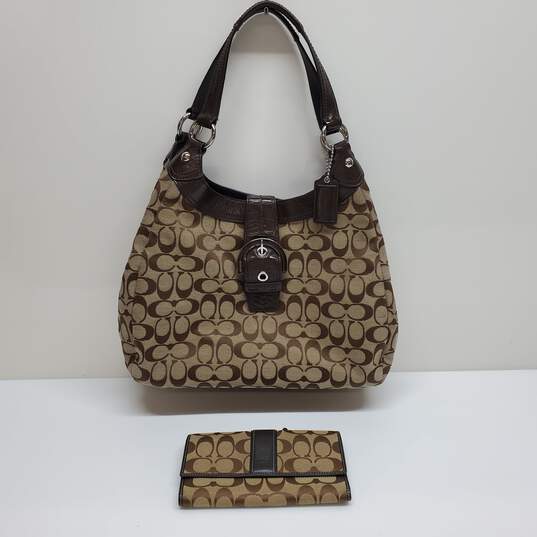 Coach Lynn Soho Signature C Canvas Hobo Shoulder Bag + Trifold Wallet Bundle image number 1