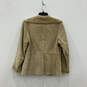 Womens Beige Leather Long Sleeve Collared Button Front Coat Size Medium image number 2