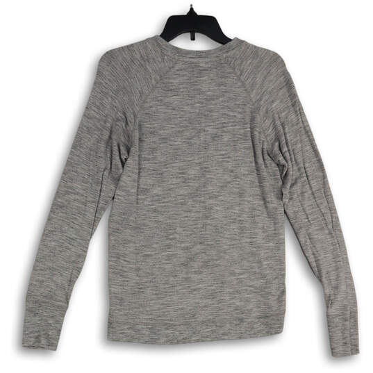 Womens Gray Heather Crew Neck Criss Cross Hem Pullover Sweatshirt Size XS image number 2