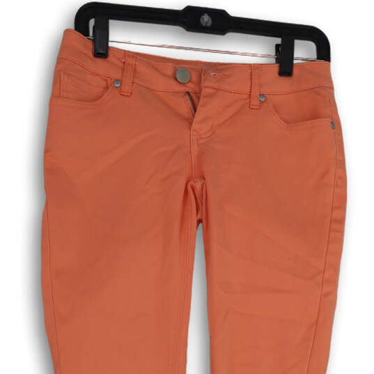 Womens Orange Denim Dark Wash Pockets Stretch Skinny Leg Jeans Size 1 image number 3