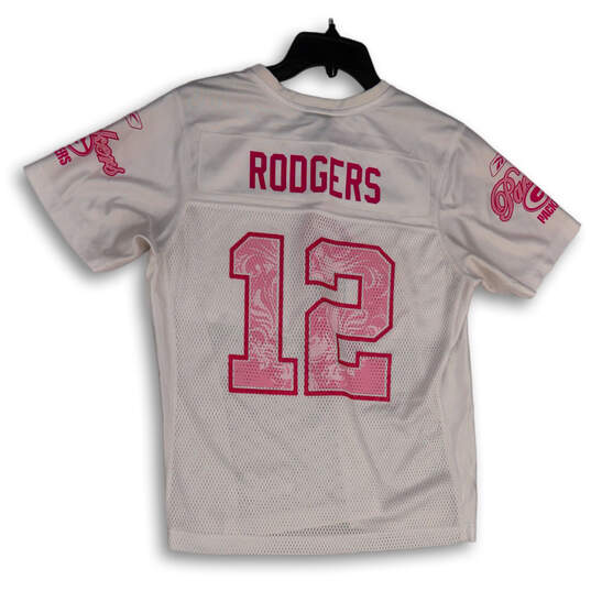 Buy the Womens White New England Patriots Aaron Rodgers #12 Football Jersey  Size L