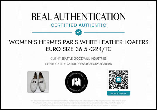 Hermès Women's White Leather Loafers Size 36.5 EU (6 US) AUTHENTICATED image number 2