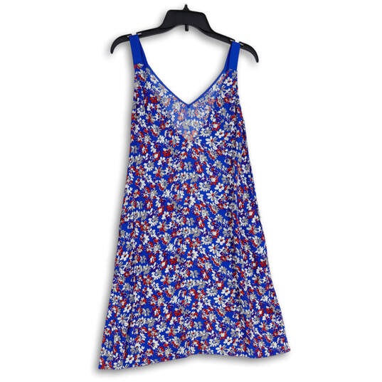 Womens Blue Floral V-Neck Sleeveless Mini Pullover A-Line Dress Size XXS image number 1