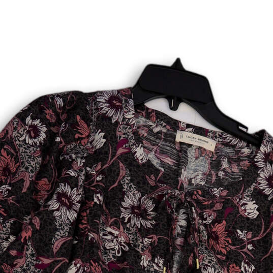 Womens Multicolor Floral  3/4 Sleeve Round Neck Pullover Blouse Top Size S image number 3
