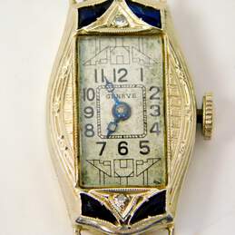 Antique Deco 18k White Gold Geneve Diamond Accent 15 Jewels Watch 10.5g alternative image