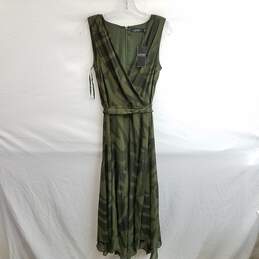 Lauren Ralph Lauren Green Zebra-Print Polyester Belted Georgette Dress Size 4
