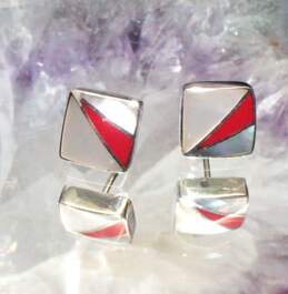 aCleonie Signed Sterling Silver Mother Of Pearl Stud Earrings