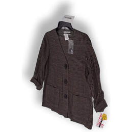 NWT Womens Brown Plaid Front Pocket Long Sleeve V Neck Cardigan Jacket Size 6 alternative image