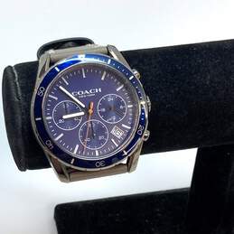 Designer Coach Gray Leather Strap Water Resistant Analog Dial Quartz Wristwatch