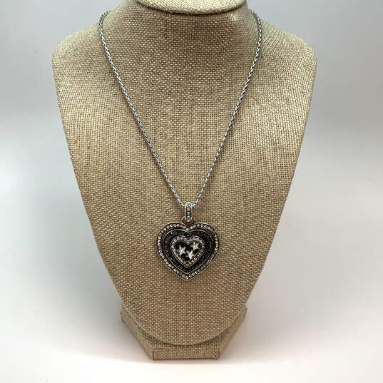 Designer Brighton Silver-Tone Rhinestone Heart Shape Pendant Necklace image number 1