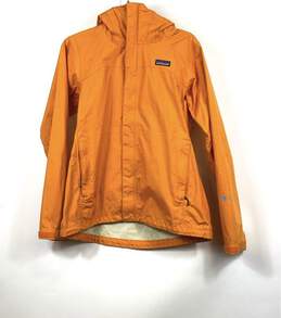 Patagonia Womens Orange Pockets Long Sleeve Hooded Full Zip Rain Coat Size Small
