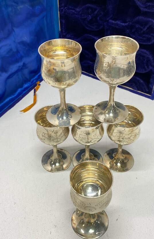 Vintage Silver Plate Etched Goblets Set of 6 EPNS Goblets with Storage Case image number 7