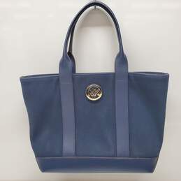 Michael Michael Kors Fulton Canvas  & Leather Handbag Tote Purse Navy Blue