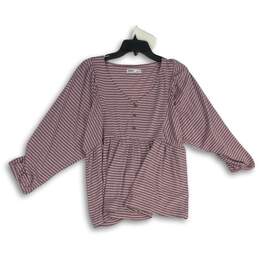 Sonoma Womens Purple White Striped 3/4 Sleeve Blouse Top Size Medium