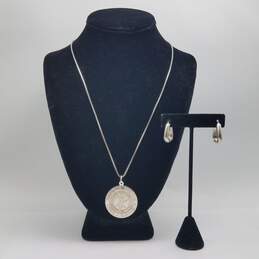 Sterling Silver Jesus Christ 1.5" Pendant Necklace & Earrings Bundle 19.5g