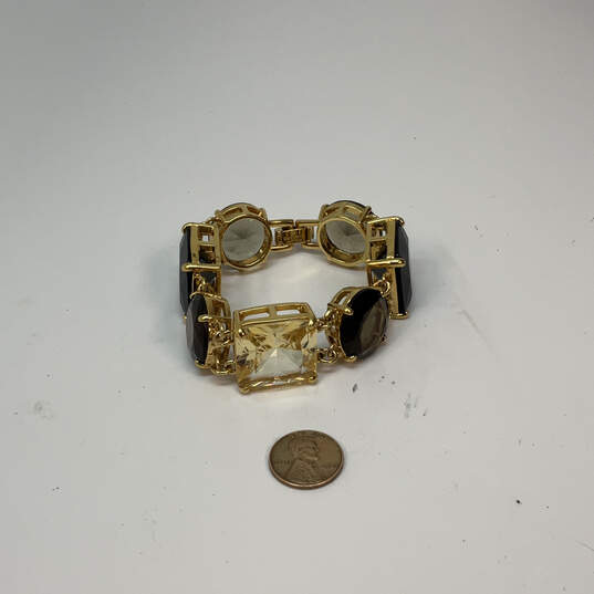 Designer Kate Spade Gold-Tone Black Clear Crystal Cut Stone Chain Bracelet image number 2