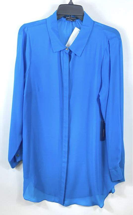 BCBGMAXAZRIA Women Blue Sheer Long Sleeve Button Up Blouse XL image number 1