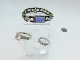 Sterling Silver Lavender Jade CZ Black Enamel Bracelet & CZ Bridal Set 36.2g