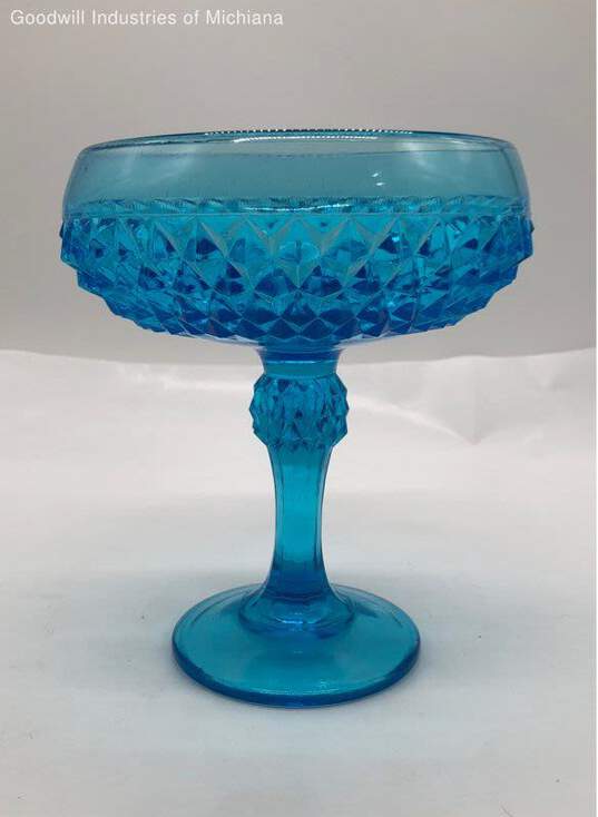 Diamond Point Regal Blue 7 3/8" Compote by INDIANA GLASS image number 1