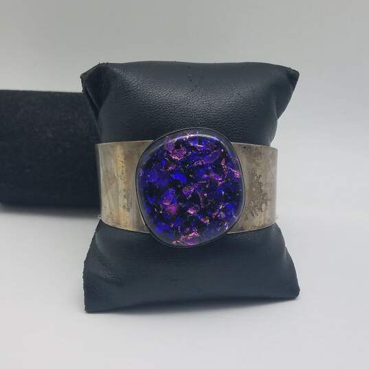 Desert Rose Trading Sterling silver Dichroic Glass 5 1/2" Cuff Bracelet 64.8g image number 1