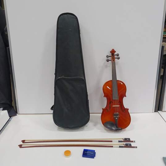 Wooden 4 String Acoustic Violin w/Case and Accessories image number 1